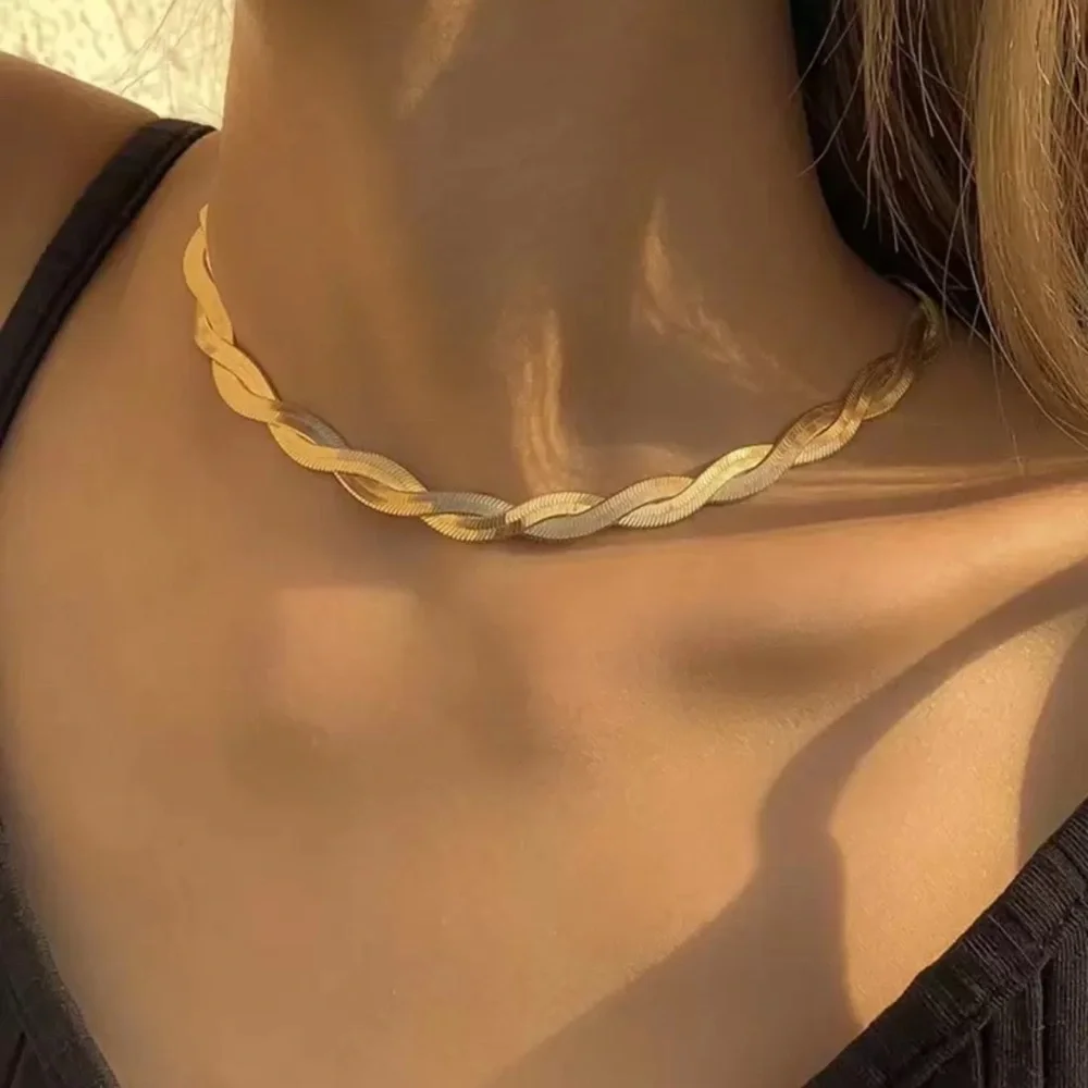 Braided 18k Gold Filled Chain Necklace: Luxurious Gold-Tone Necklace